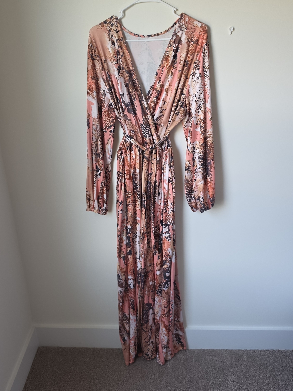 Women's V Neck Long Sleeve Tie Waist Dress